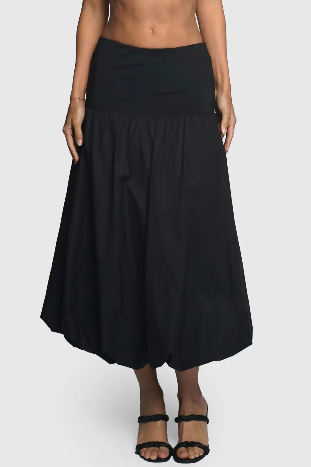 Balloon Hem Contrast Waist Midi Skirt