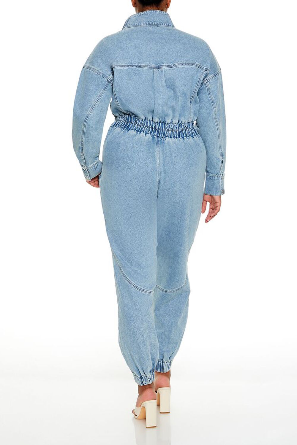 Plus Size Denim Funnel-Neck Jumpsuit