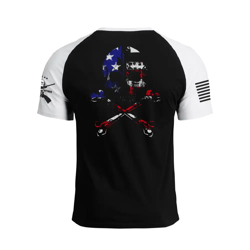 USA FLAG SKULL RAGLAN GRAPHIC TEE