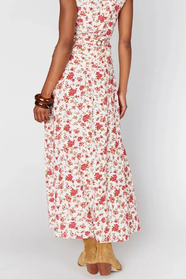Women's Red Floral Print Flowy Maxi Skirt