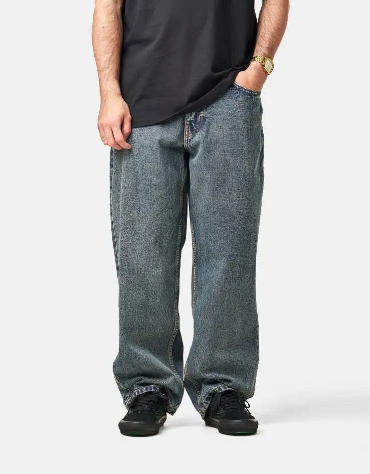 Men's Distressed Wash Baggy Stretch Jeans