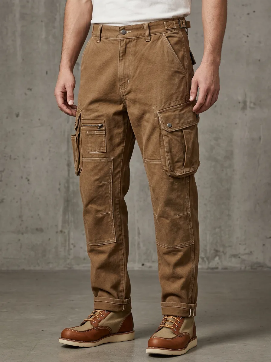 Men's Outdoor Utility Brown Multi-Pocket Cargo Pants