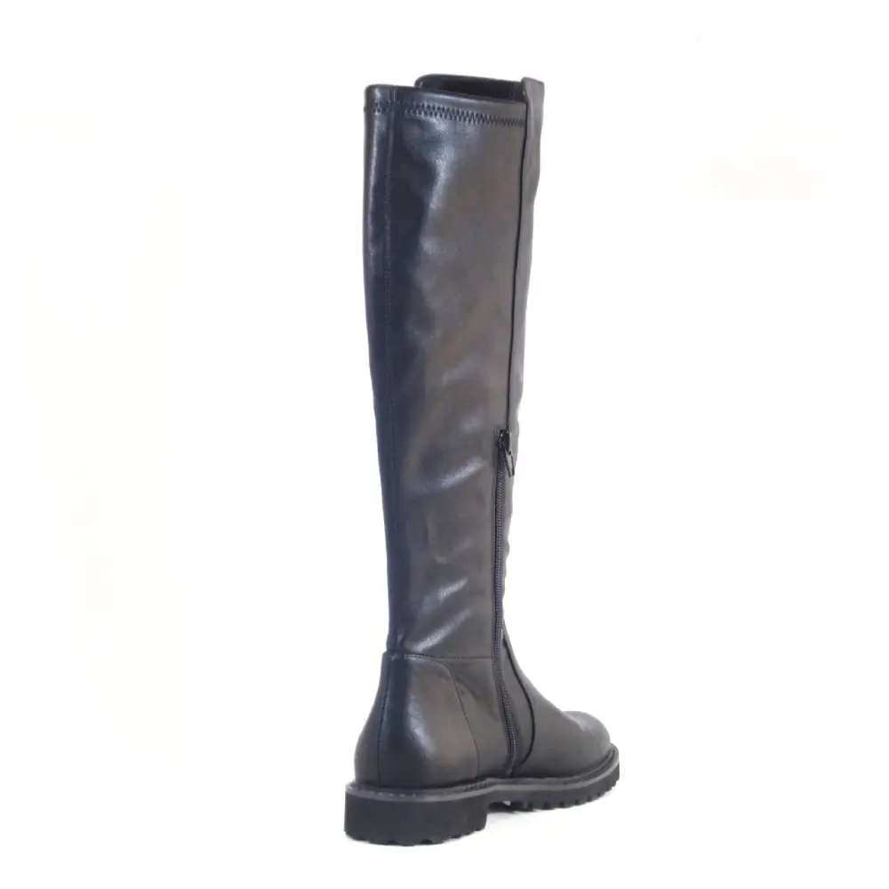 Faux Leather Lug Sole Knee High Boots