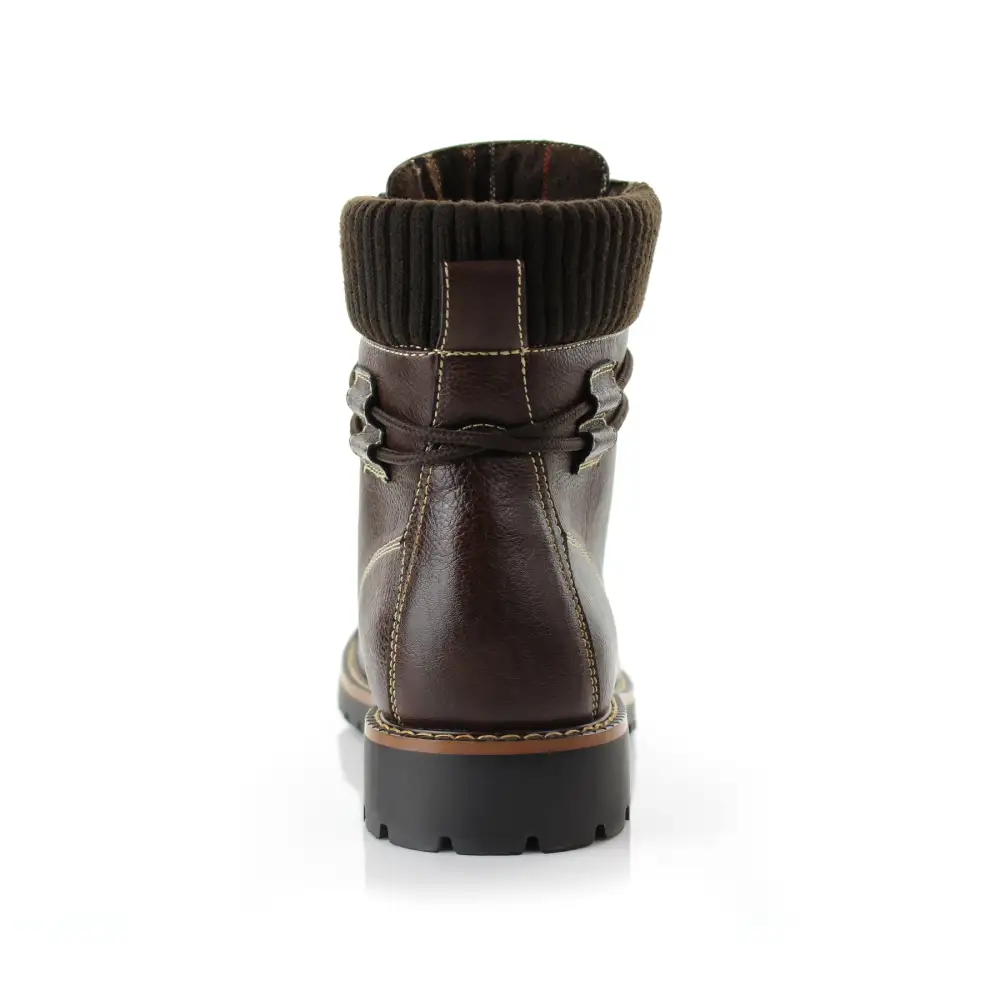 Faux-Leather Lace-Up Stitched Motorcycle Boots