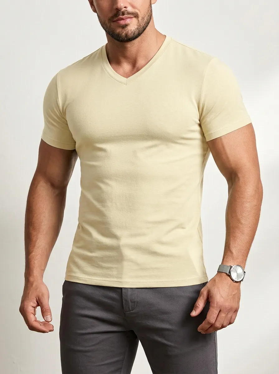 Streamlined V-Neck Silhouette Men's Slim Fit Short Sleeve T-Shirt