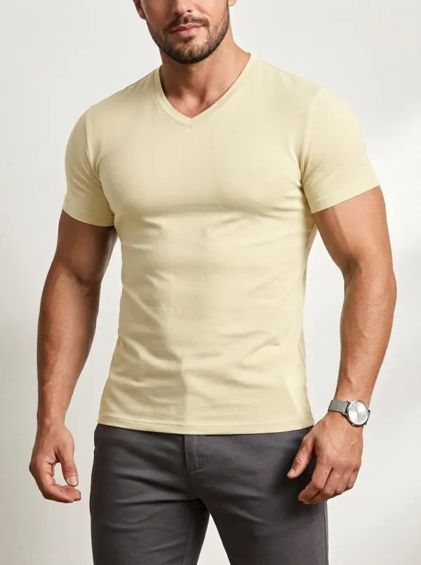 Streamlined V-Neck Silhouette Men's Slim Fit Short Sleeve T-Shirt