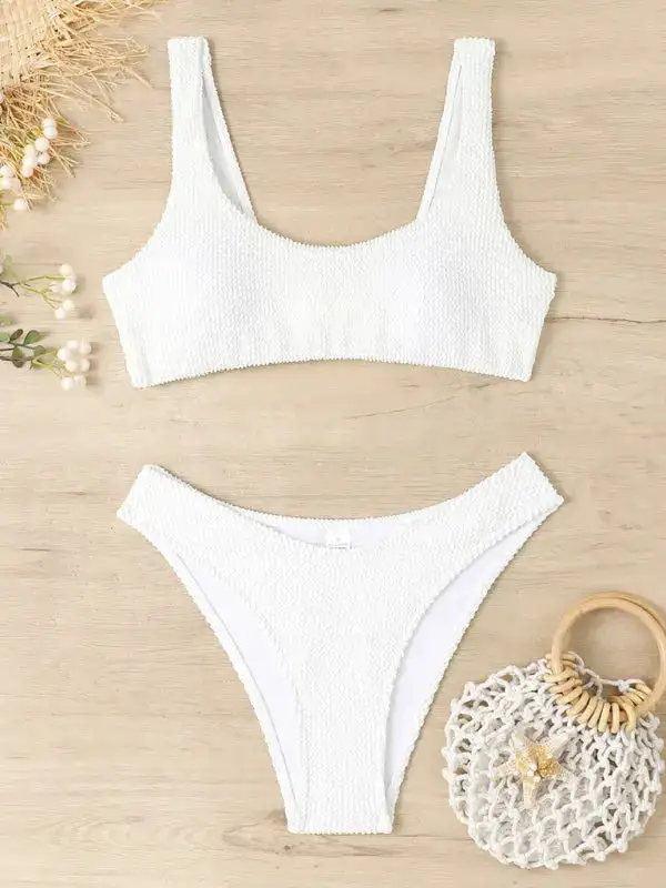 Twisted One Piece Wrinkled Wavy Fabric Swim Set