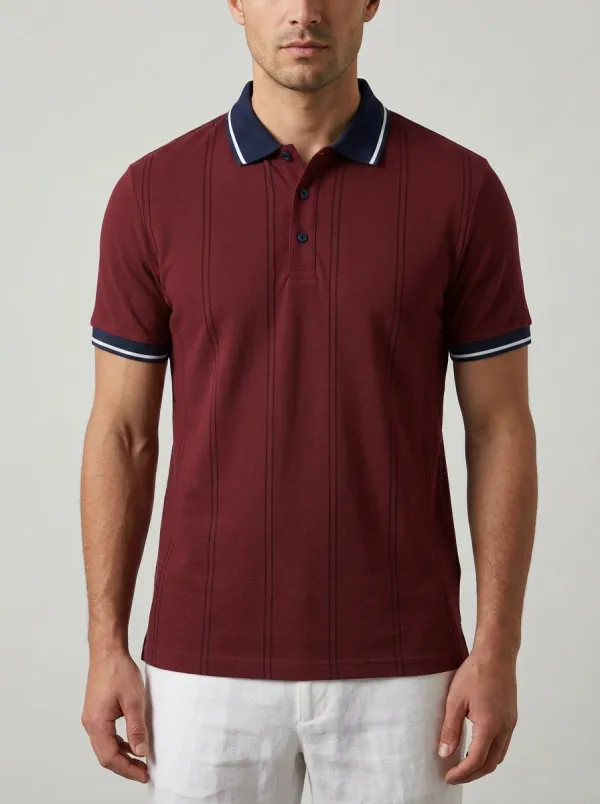 Men's Casual Fashion Vertical Striped Printed Polo Shirt