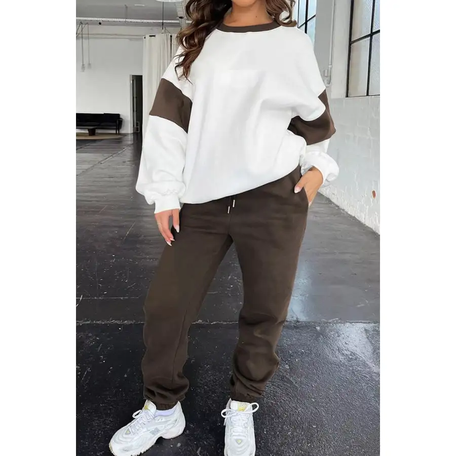 Drop Shoulder Loose Sweatshirt and Joggers Active Set