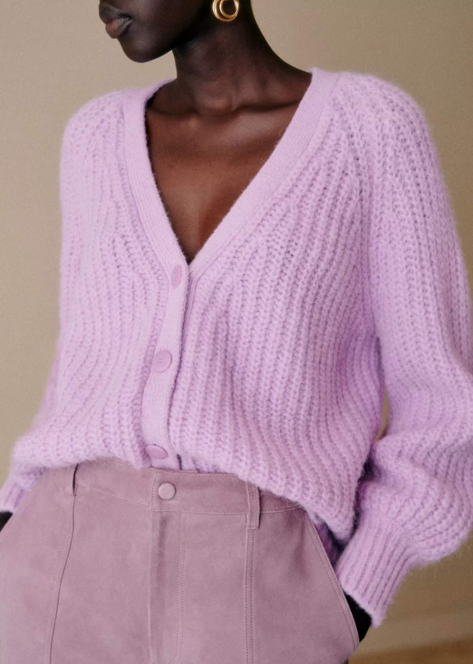 Ribbed Button Front Cardigan