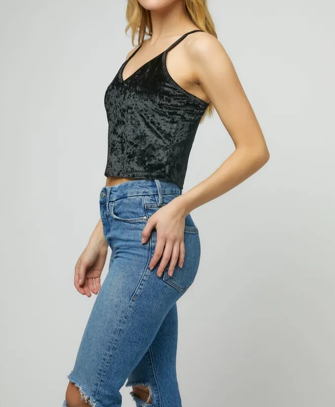 Black Crushed Velvet Crop Cami