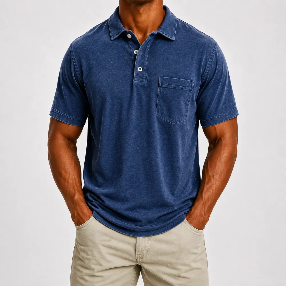 Men's Washed Cotton Blend Pocket Polo Shirt