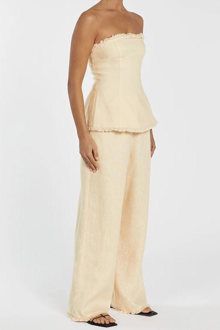 LEMON LINEN FRINGED PANT