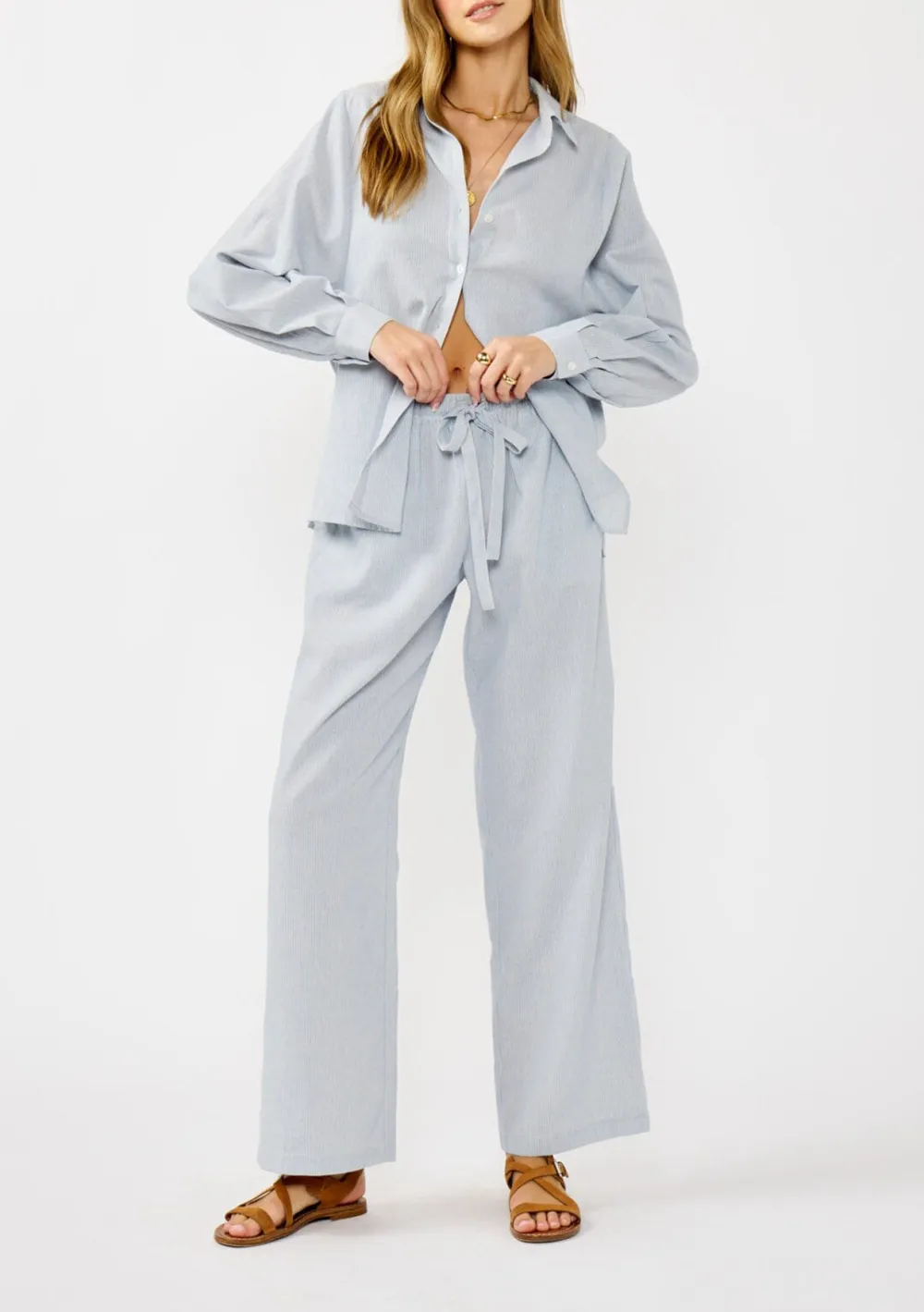 Ribbed Drawstring Straight Pants