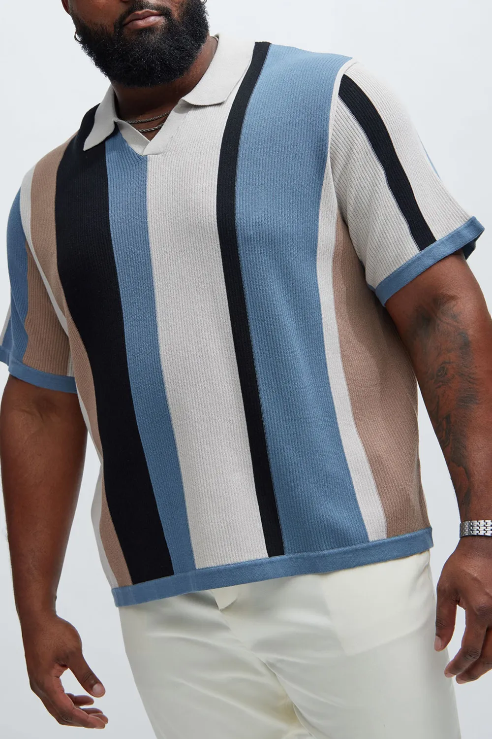Striped Knit Short Sleeve Polo