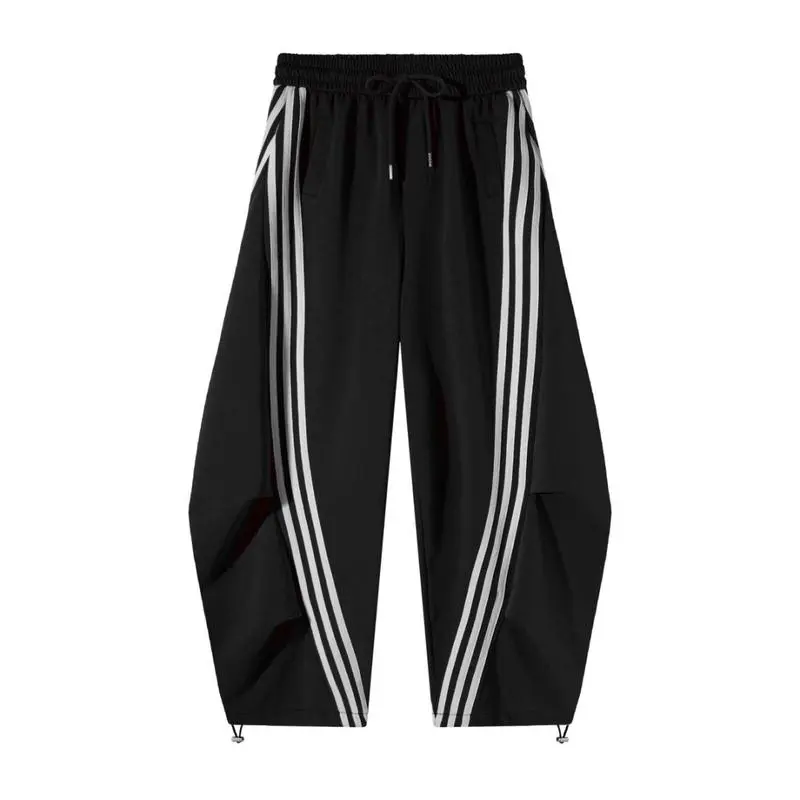 Loose Wide Leg Striped Track Pants Women's Casual Streetwear Joggers with Elastic Waistband