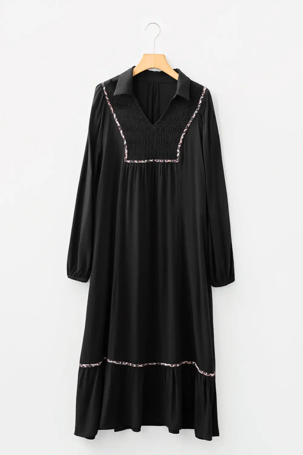 Animal Print V Neck Smocked Dress Casual