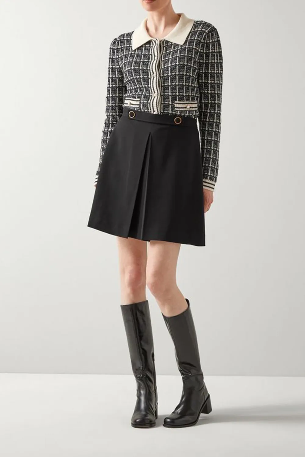 Black Pleated Mini Skirt with Metal Accents