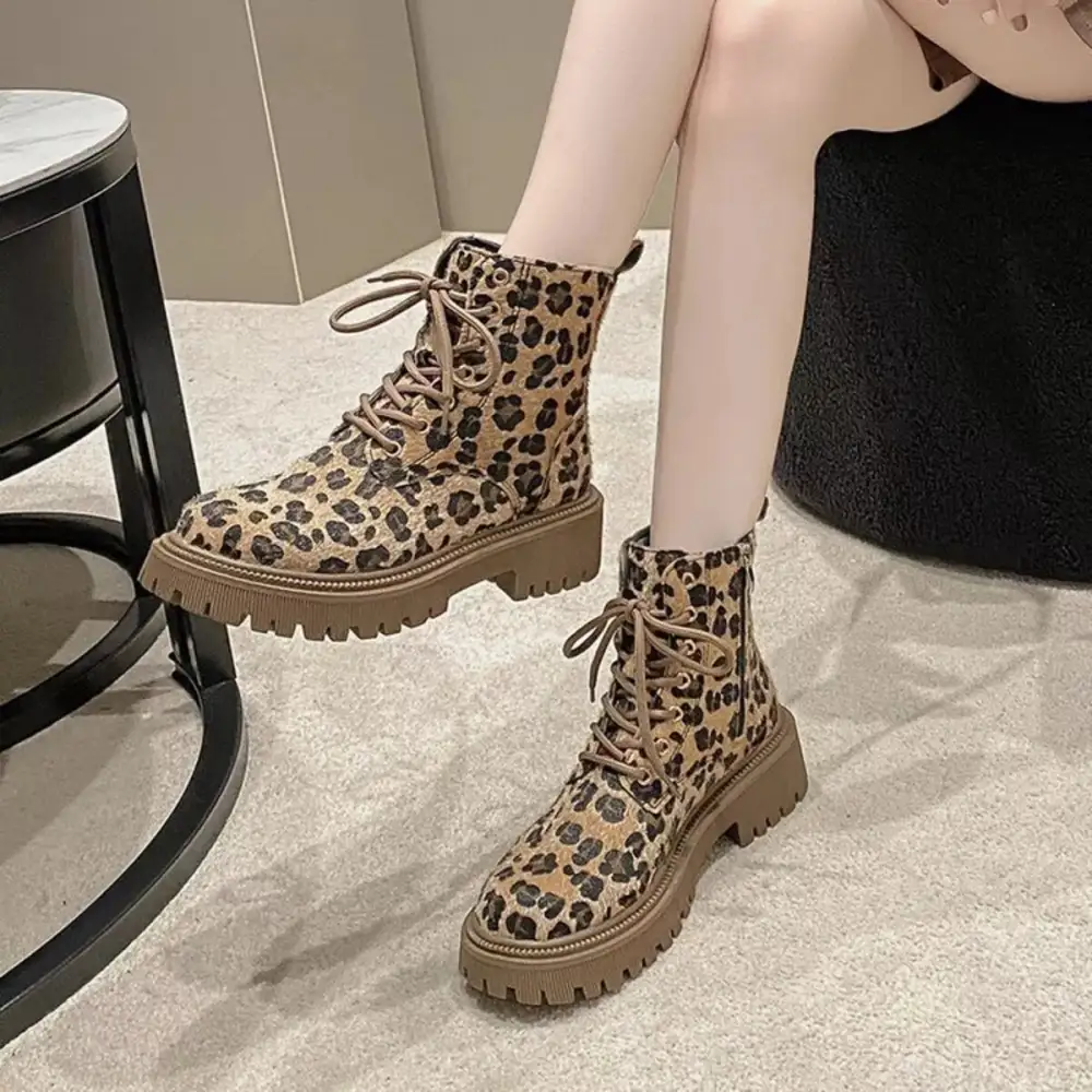 Animal Print Lace Up Ankle Boots