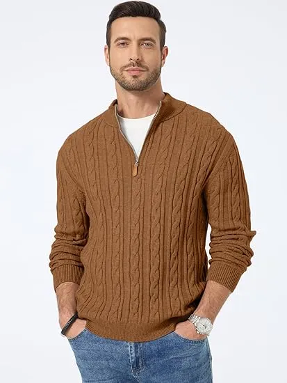 🔥 Men’s Quarter Zip Cable Knit Sweater – Timeless Texture. Effortless Warmth. Everyday Style | Winter Sale – Up to 40% OFF!