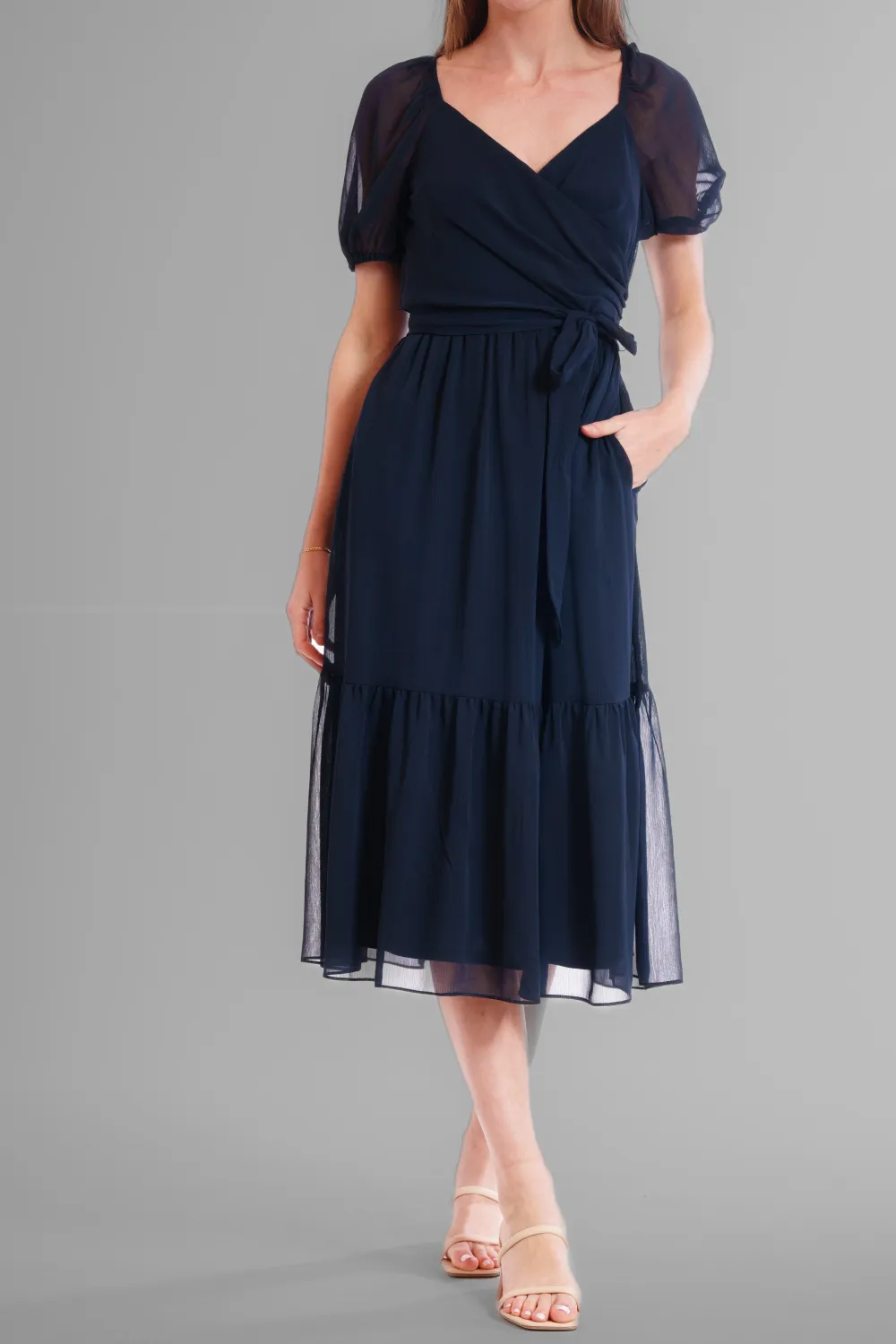 Surplice Short Sleeve Midi Dress