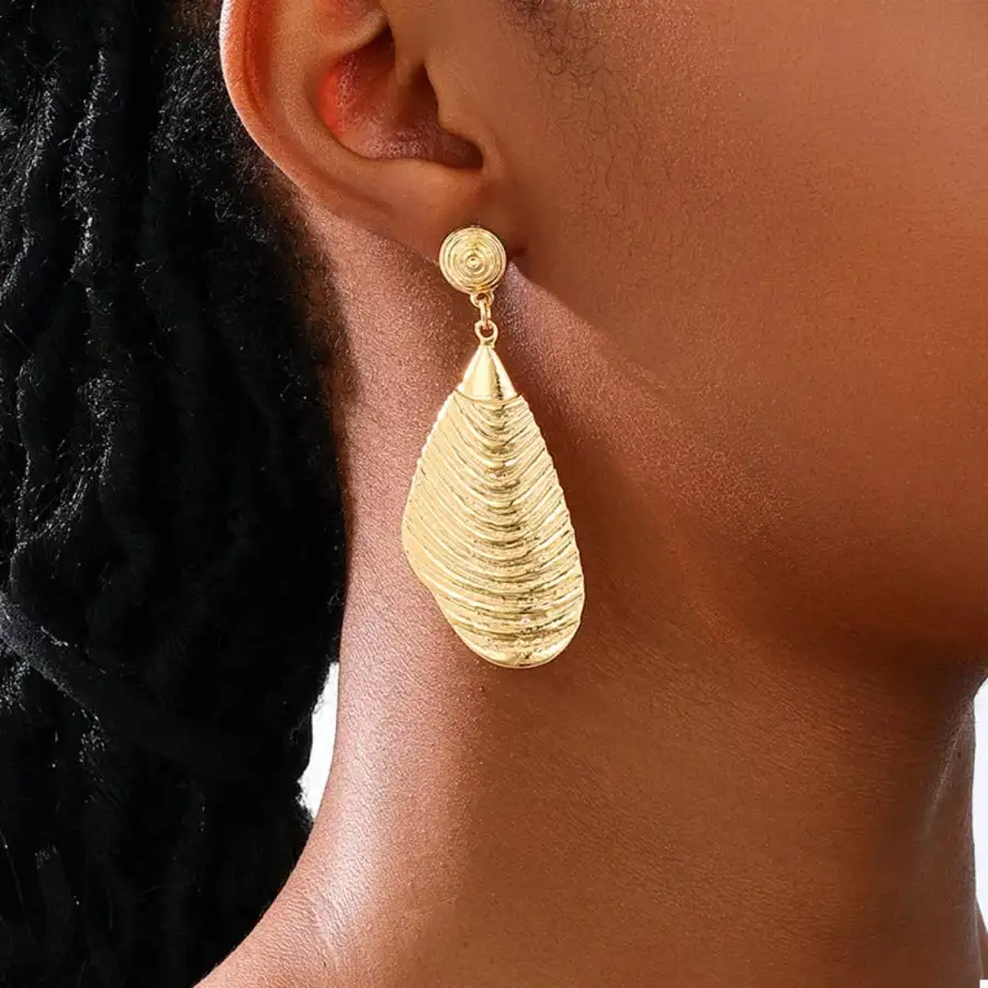 K Gold Plated Textured Dangle Earrings