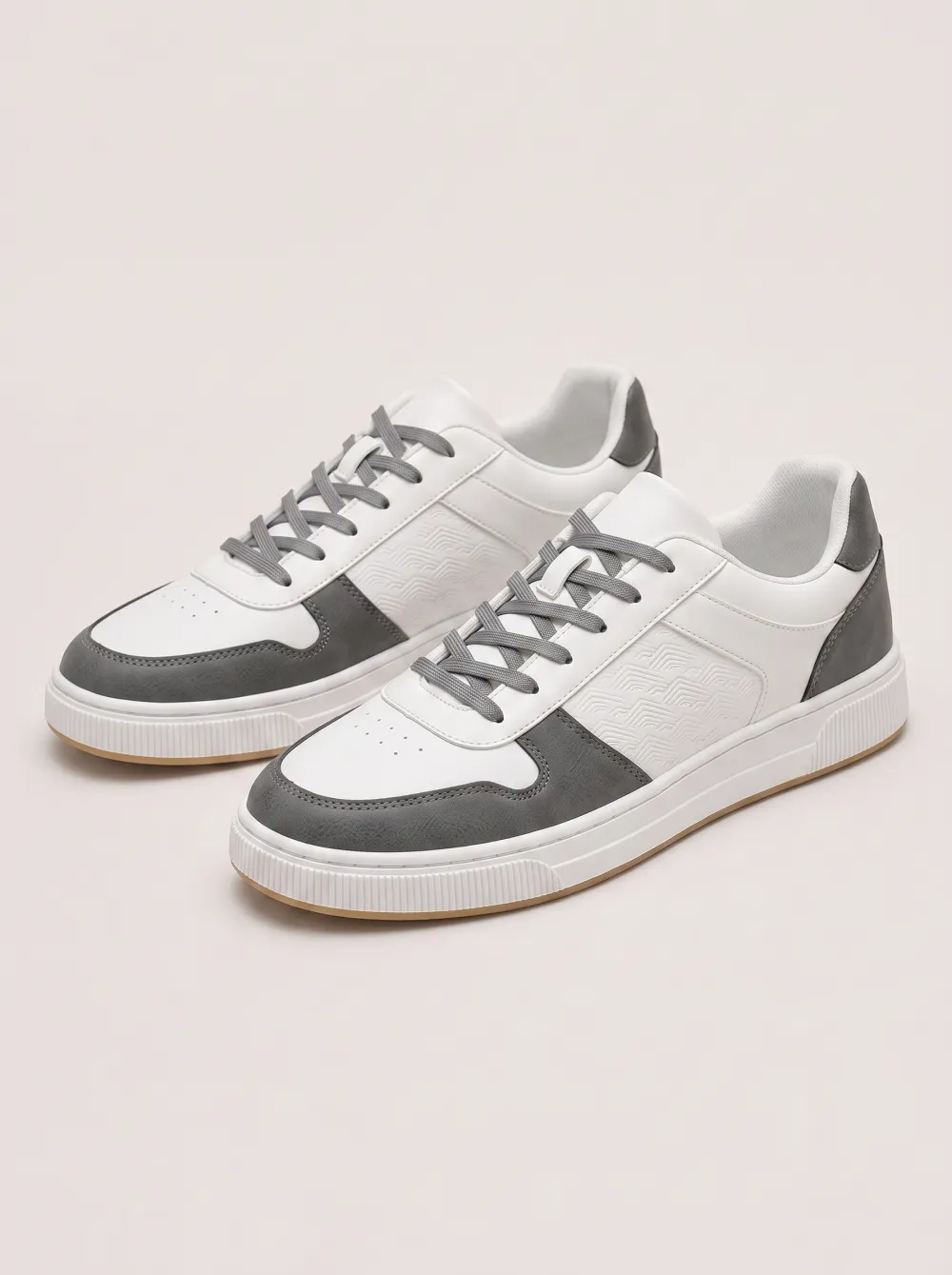 Men's Geometric Pattern Grey White Printed Sneakers