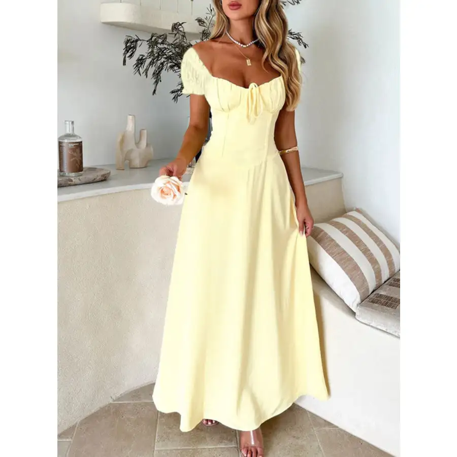 Devine Sweetheart Neck Short Sleeve Maxi Dress