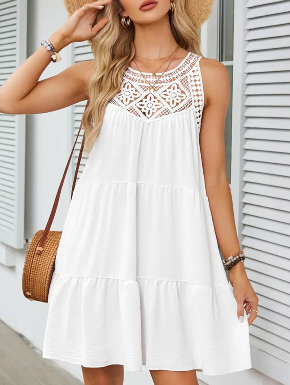 Lace Patch Halter A Line Dress