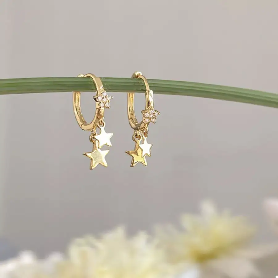 K Gold Plated Star Charm Hoop Earrings