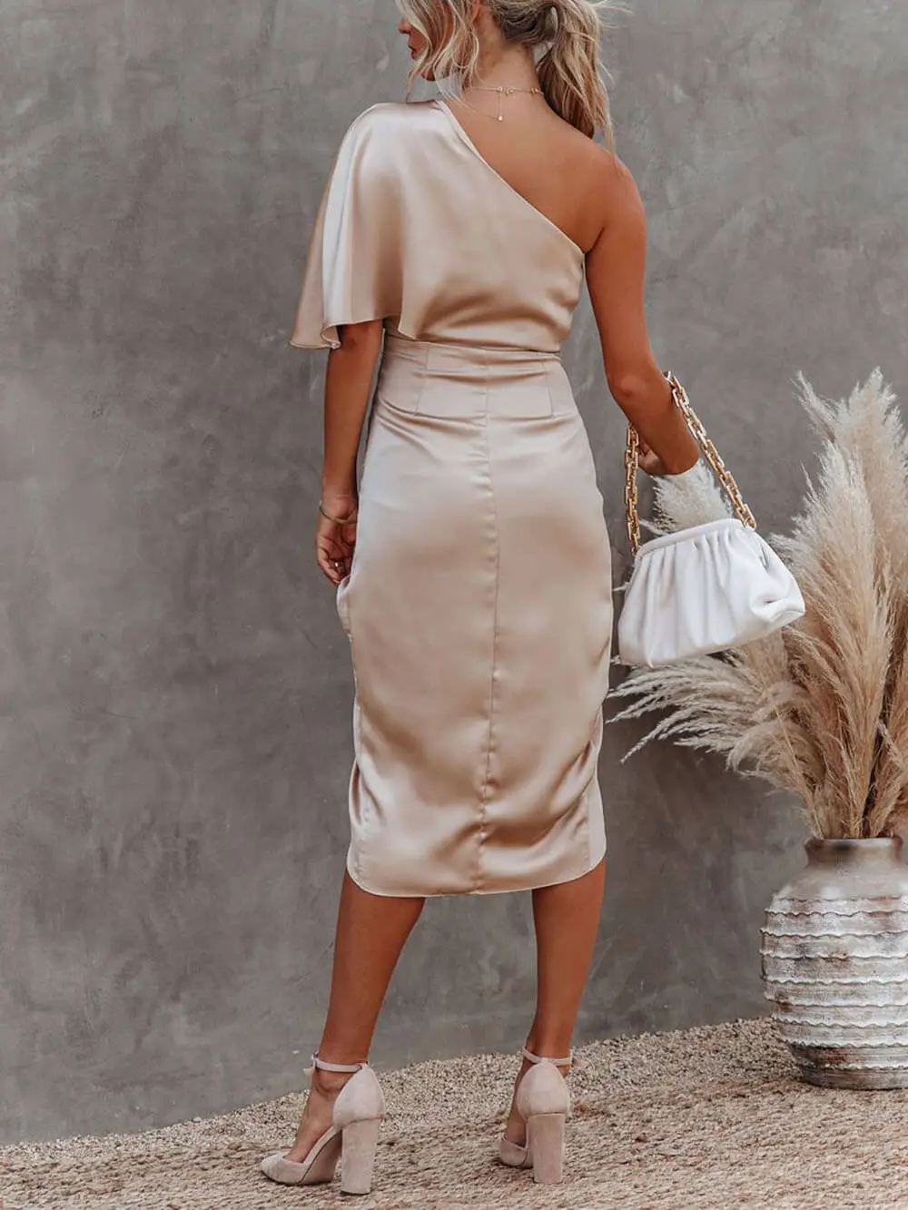 Single Sleeve Irregular Evening Midi Dress