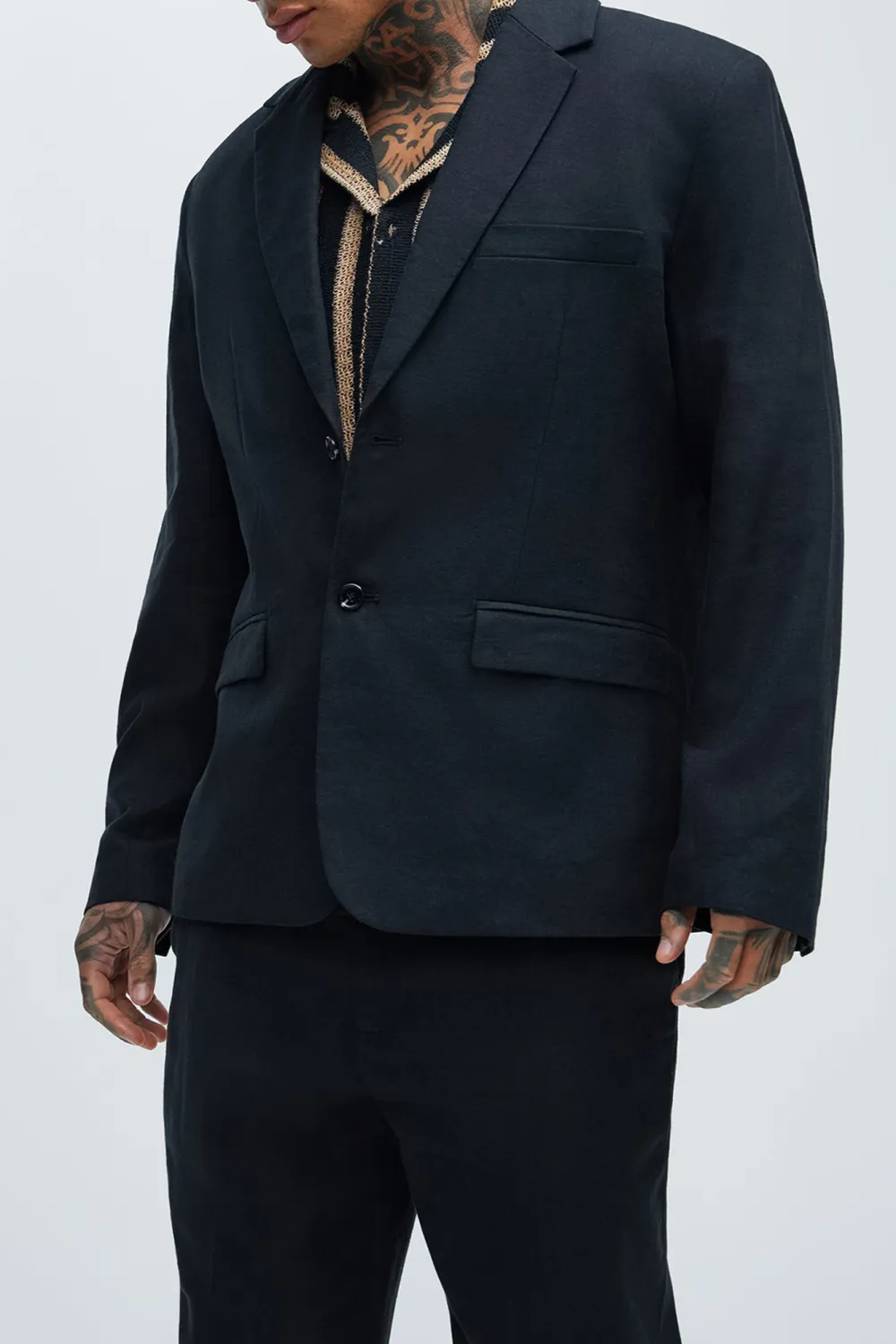 Slight Stretch Linen Suit Jacket - Black