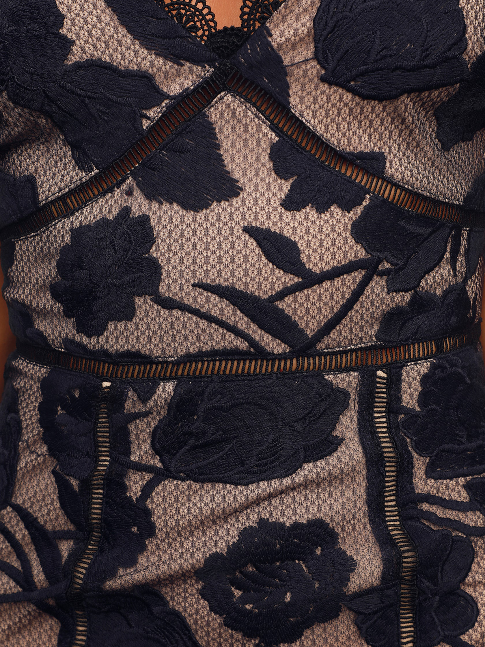 Navy Blue Floral Mesh Lace Trumpet Midi Dress