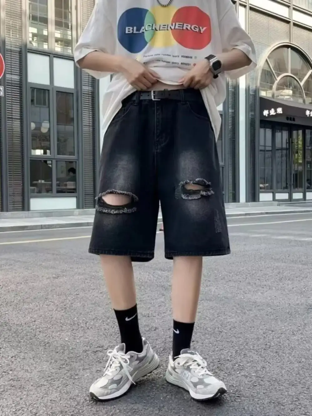 Men's Full Size Distressed Loose Fit Denim Shorts