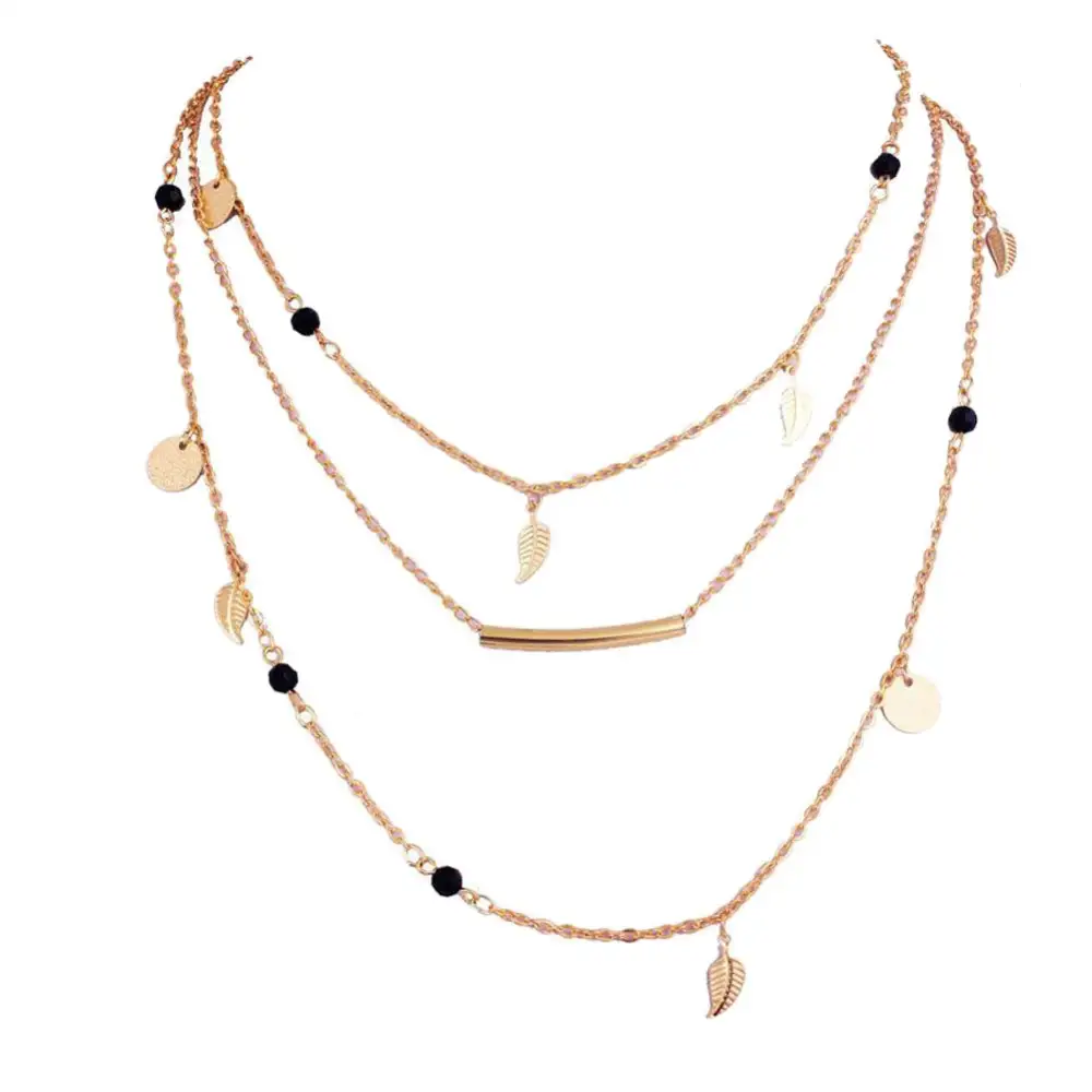 Multi Layer Strand Boho Plated Chain Necklace