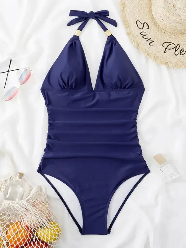 Modest Halter Backless One Piece Swimsuit