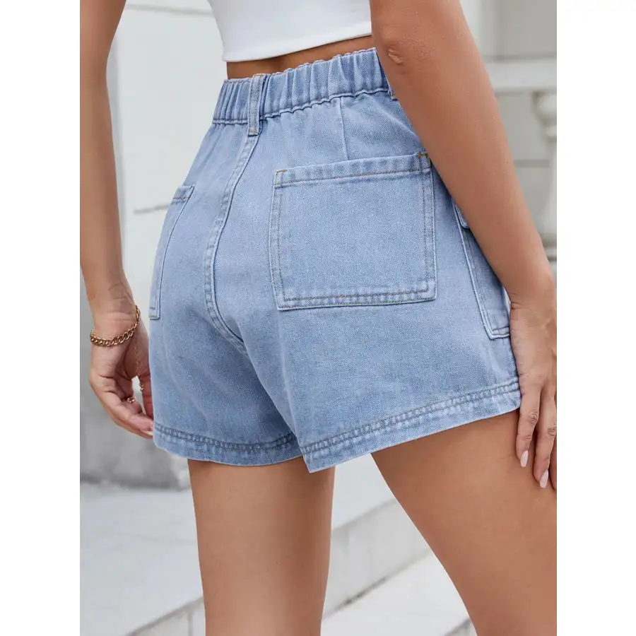 High Waist Cargo Denim Shorts
