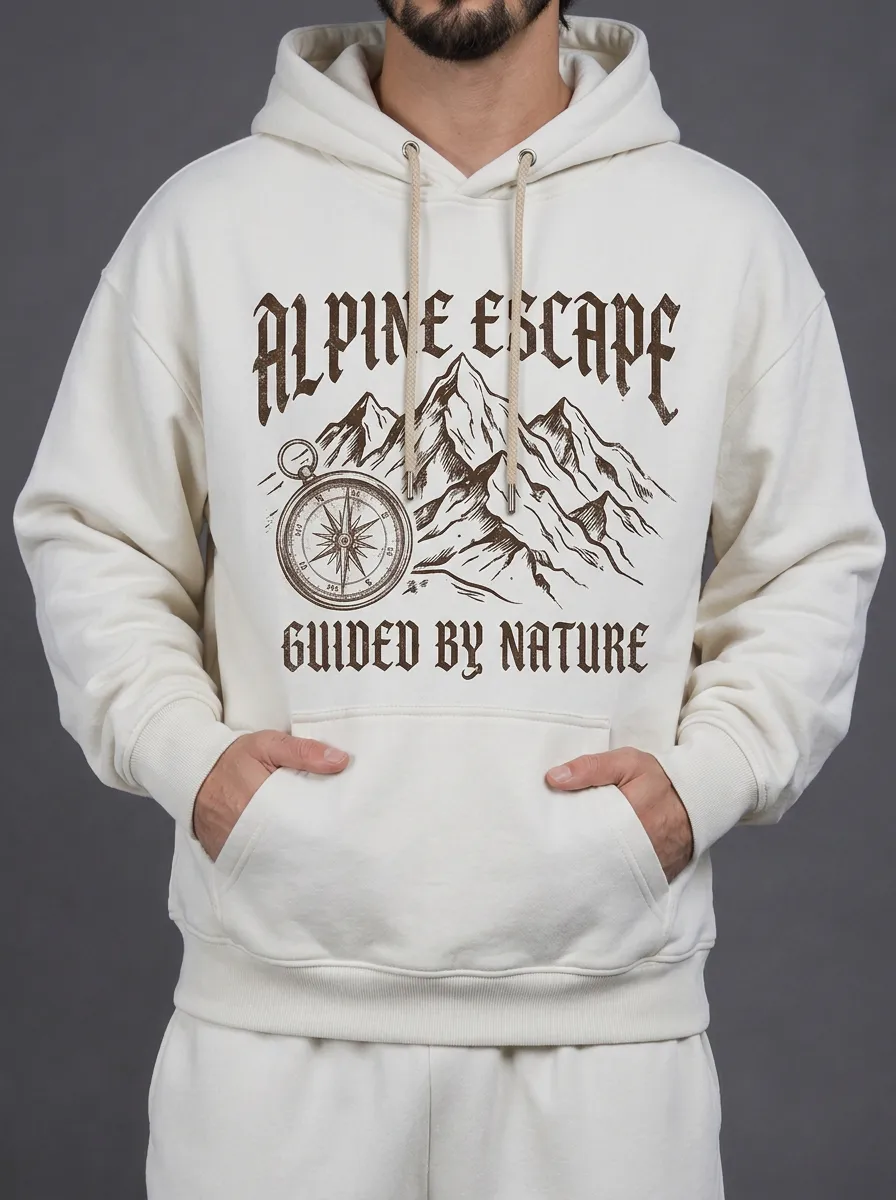 Men's Alpine Escape Mountain Compass Printed Hoodie