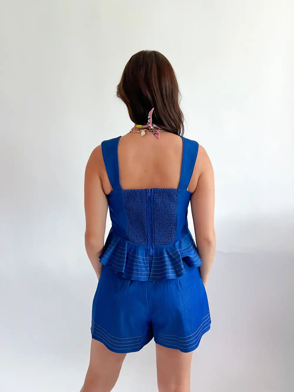 Denim Effect Peplum Top