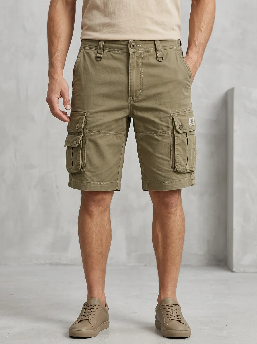 Men's Tactical Multi-Pocket Olive Green Outdoor Cargo Shorts