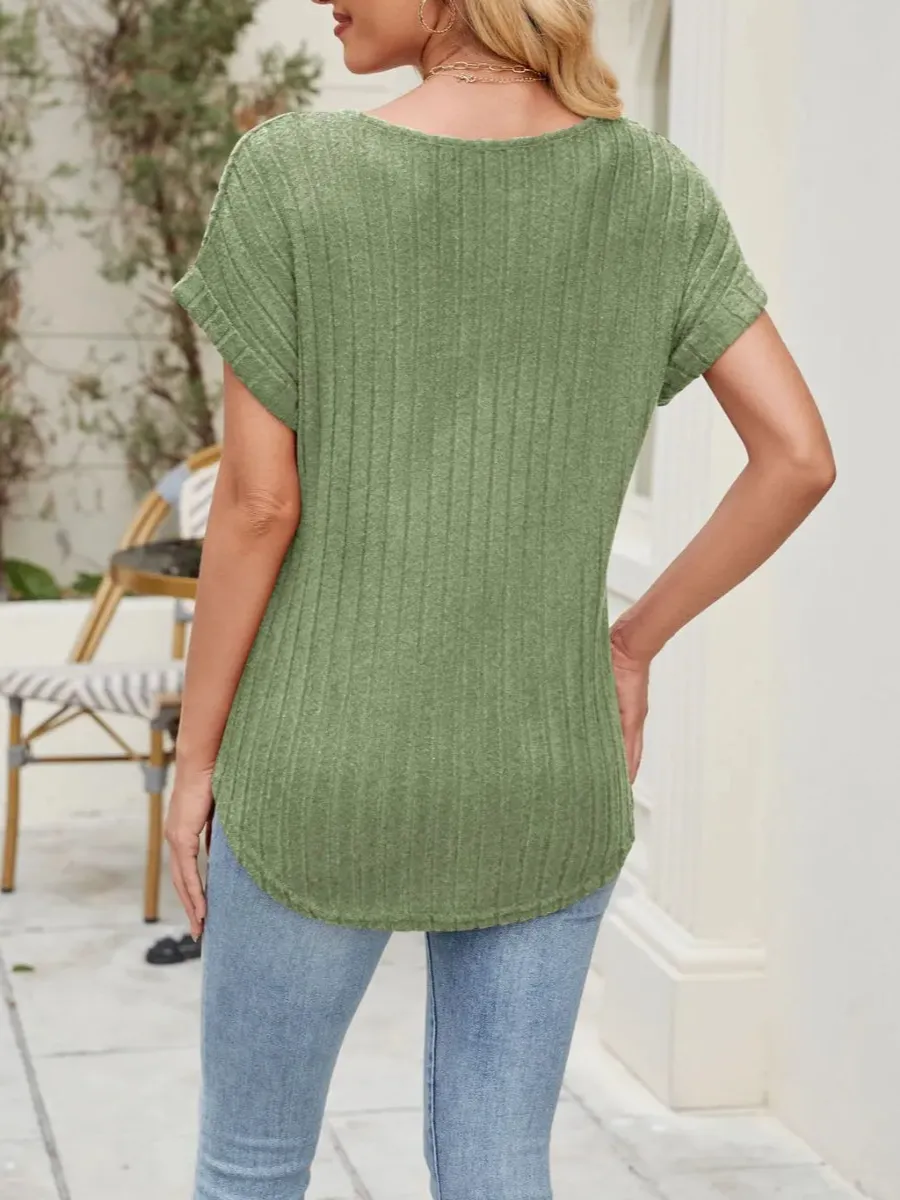 Tailored Round-Neck Short-Sleeve Ribbed T-Shirt