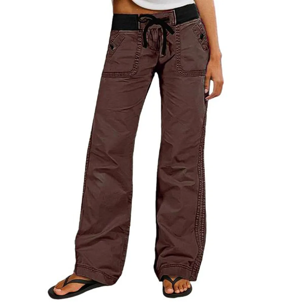 Solid Seam Detail Drawstring Mid Rise Straight Leg Pants