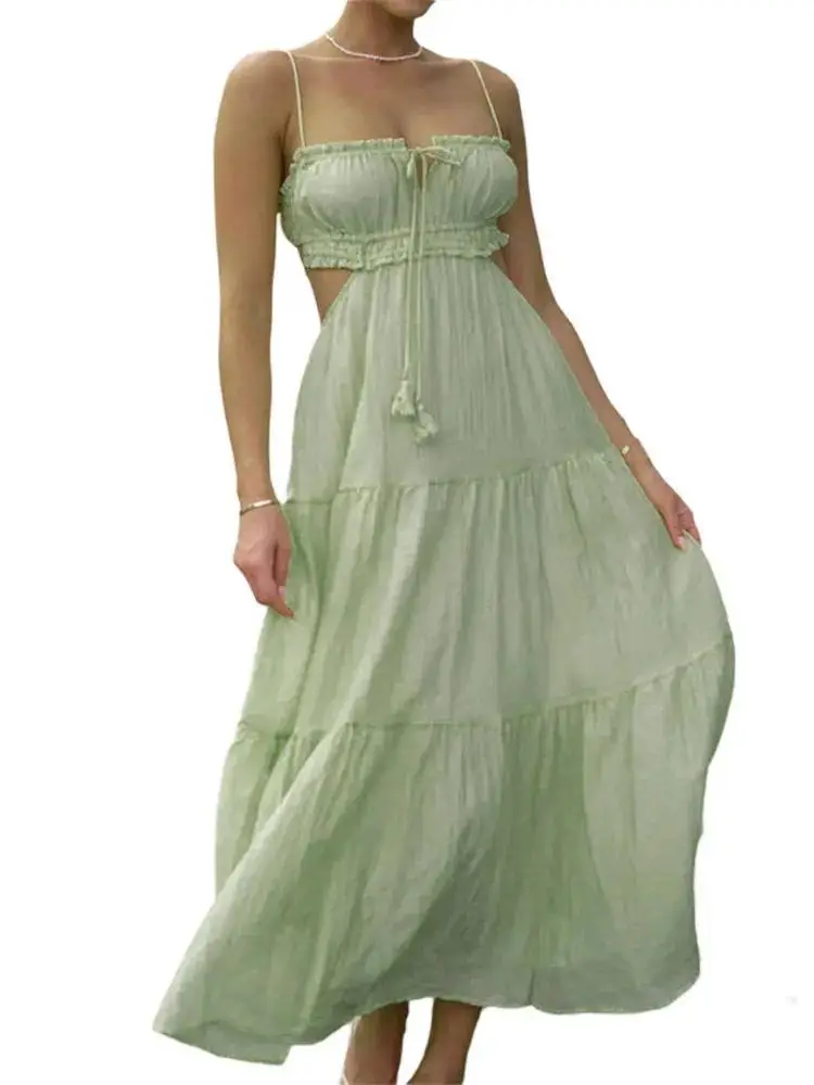 Sling Hollow Open Back Large Pendulum Midi Dress