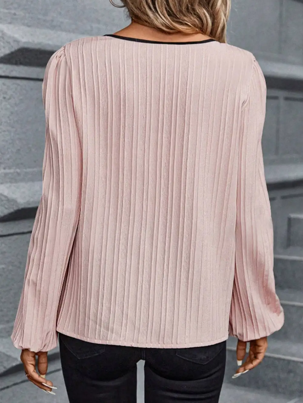 Panel V Neck Puff Sleeve Blouse Tee