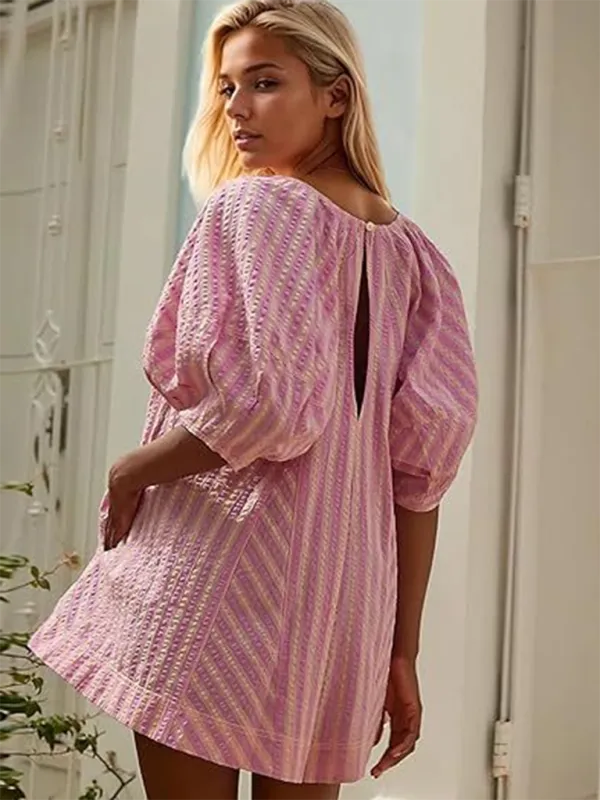 Short Sleeved Striped Jumpsuit Slim Loose Shorts