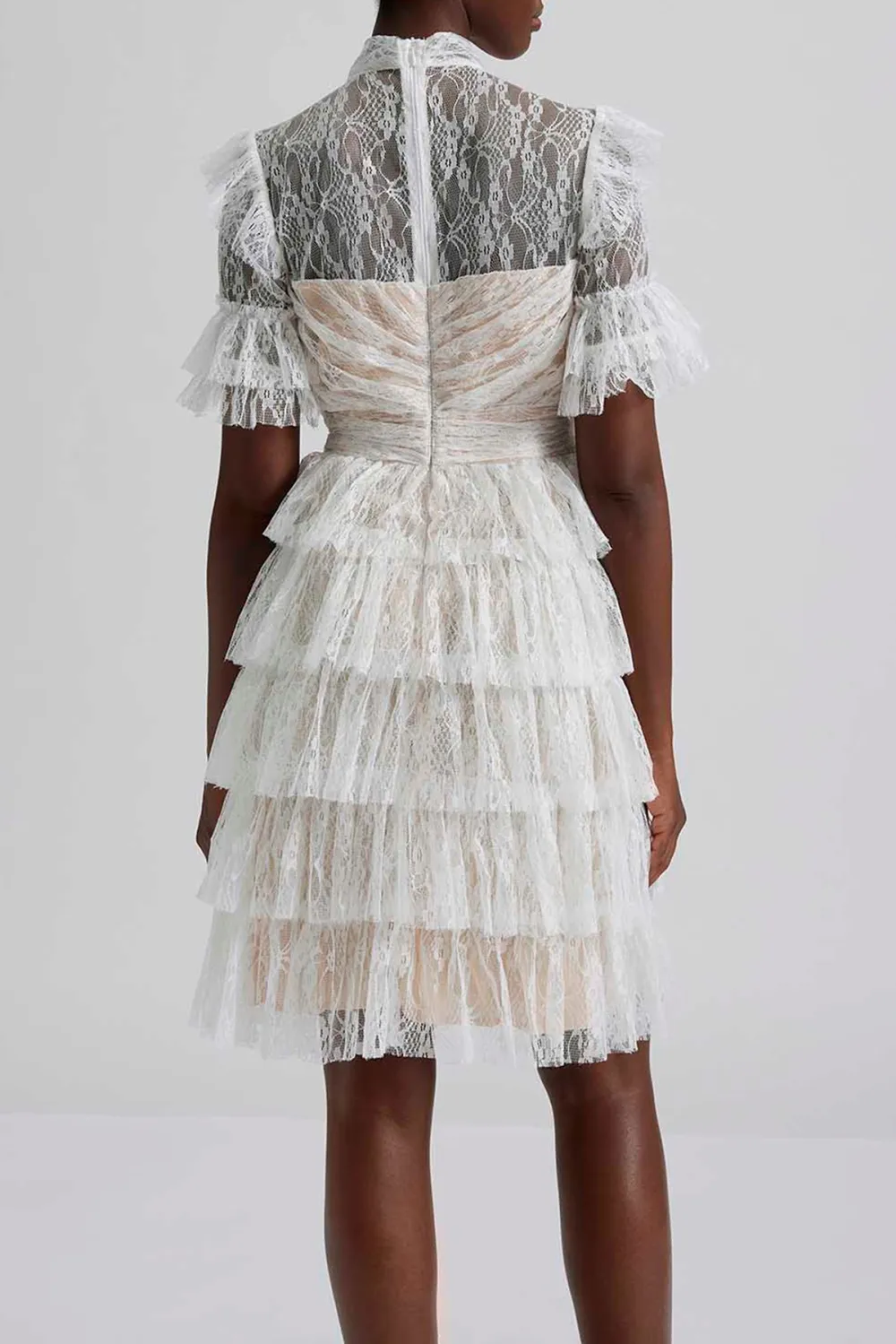 Ruffled Lace High Neck Mini Dress