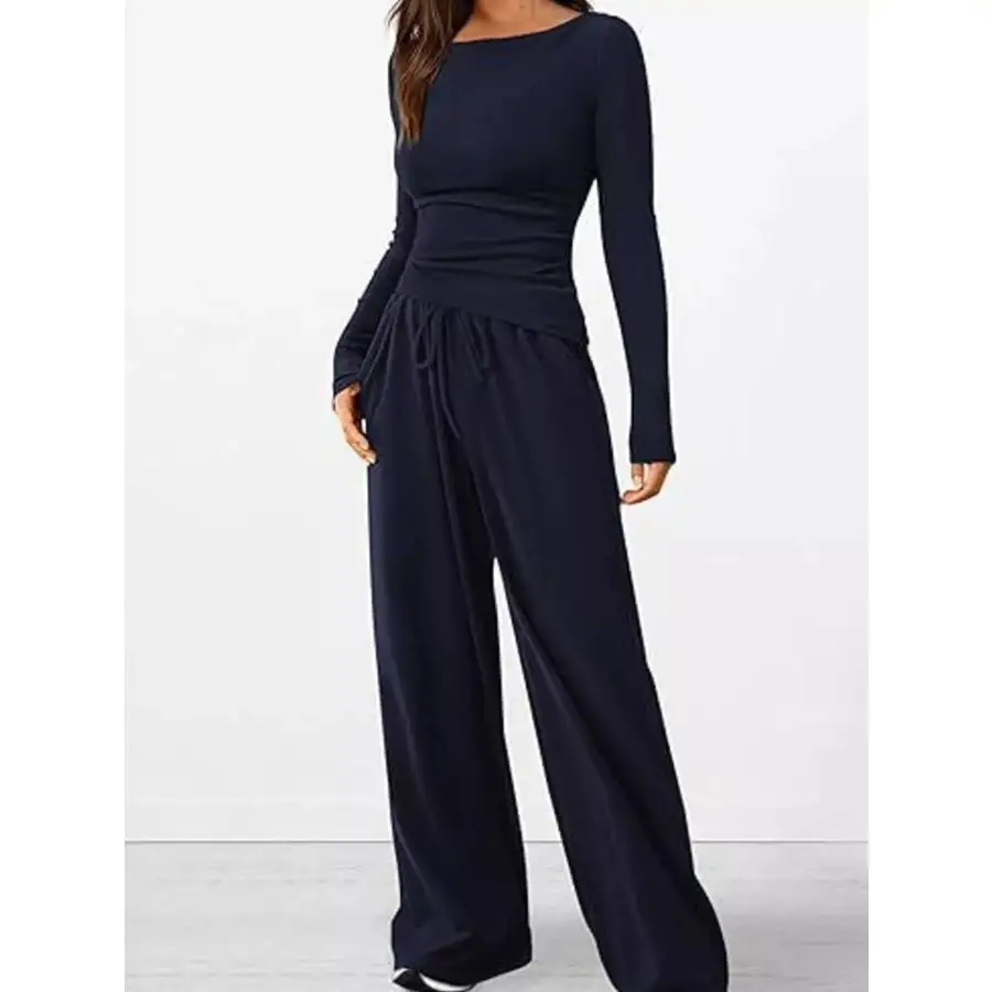 Everyday Long Sleeve Top and Wide Leg Pants Set