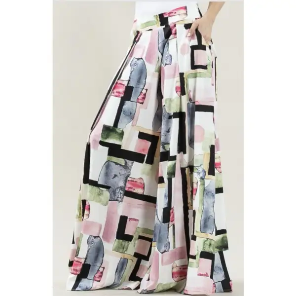 New Printed Palazzo Pants with Pockets Watercolour