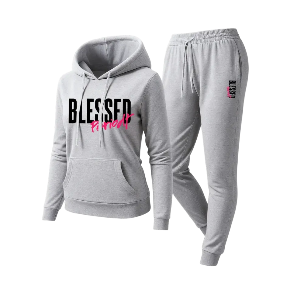 Women's Blessed Graphic Hoodie & Jogger Set – Cozy 2-Piece Casual Tracksuit