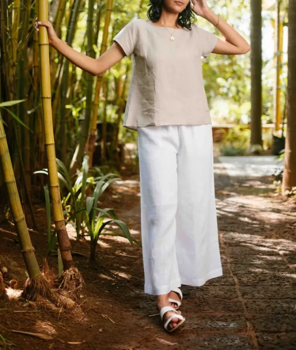 Ginger Linen Boat-Neck Top